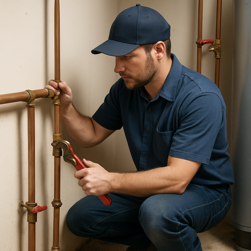 plumber working with pipes
